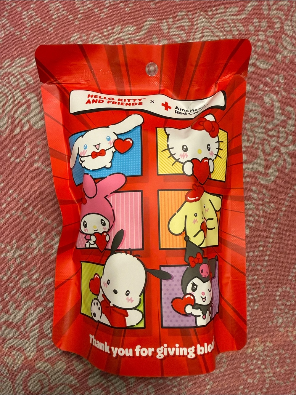 New Hello Kitty x Red Cross Plush Mascot Clip w/Surprise Blind Bag Sticker Pack